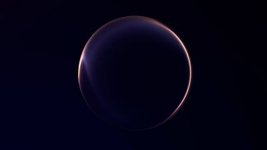 Karanlık zemin üzerinde minimal fütüristik tarzda pürüzsüz ışık saçan soyut yumuşak eğimli plazma küresi, teknoloji, bilim ve modern görsel kavramlar için temiz dijital küre.