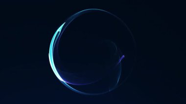 Soyut mavi ve mor parlayan plazma küresi. Koyu arkaplanda pürüzsüz akan enerji. 4K 60fps teknolojisi, bilim kurgu ve hareket tasarımı için kusursuz döngü içinde gelecekçi dijital küre animasyonu.