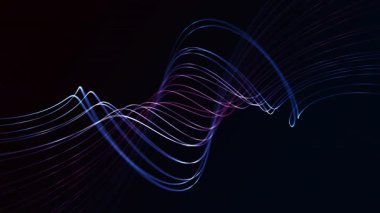 Soyut gradyan dalgalar yayılan parlak dizgiler ve akan dijital çizgiler, pürüzsüz fütüristik hareket arkaplanı, 4K, 60fps, pürüzsüz döngü.