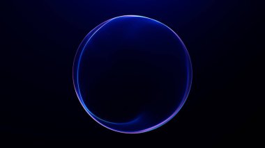 Açık mavi ve mor soyut parlayan küre, koyu arkaplanda yumuşak dijital ışık gradyanı var..