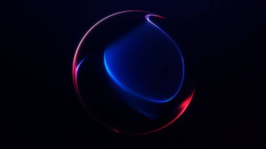 Soyut mavi ve kırmızı parlayan plazma küresi. Koyu arkaplanda pürüzsüz gradyan enerji katmanları var. Fütürist dijital küre..