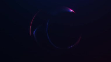 Akan enerji katmanlarıyla soyut mavi ve kırmızı plazma küresi ve koyu arka planda yumuşak parıltı, gelecekteki dijital küre hareketi, kusursuz döngü.