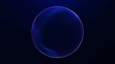 Pürüzsüz ışık gradyanı ve ince hareketi olan parlak mavi ve mor parlayan dijital küre, fütürist minimum enerji küresi, kusursuz döngü.