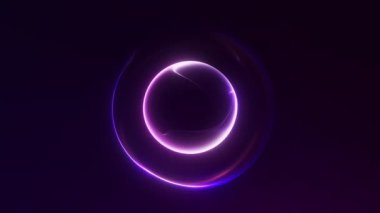 Pürüzsüz ikili ışık katmanları ve pürüzsüz döngü içinde yumuşak fütürist ışıltısıyla minimalist mor eğimli küre..