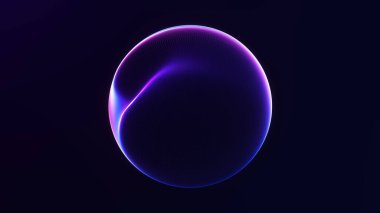 Pürüzsüz gradyan plazma akışına sahip soyut mavi ve mor parlayan enerji küresi, koyu arkaplanda fütürist dijital ışık küresi, minimal kozmik biçim.
