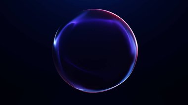 Koyu arkaplan üzerinde mor, mavi ve kırmızı tonlarda, modern teknoloji ve kurumsal görsel kavramlar için soyut dijital enerji küresi.