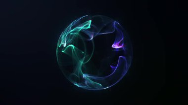 Fütürist mavi ve yeşil fraktal enerji küresi, parlak dalgalar, parlak dijital plazma yüzeyi, pürüzsüz döngü, 4K 60fps.