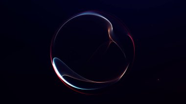 Pürüzsüz parlayan yüzeyi ve yumuşak ışık geçişleriyle parlak çok renkli eğimli küre, temiz dijital arkaplanda soyut fütüristik enerji küresi.