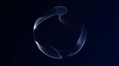 Yumuşak gri ve mor ışık akışına sahip pürüzsüz soyut gradyan küre, karanlık uzayda dönen minimum fütürist enerji küresi, teknoloji ve bilim kurgu görselleri için temiz dijital hareket arkaplanı.