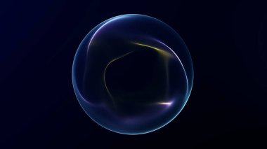 Koyu arkaplanda çok renkli ışık çizgileri olan soyut mavi fraktal küre. Akan çizgilerden, yüksek teknoloji estetiğinden, sinematik derinlikten ve parlaklıktan oluşan fütüristik dijital küre. Ultra HD görüntüleyici.