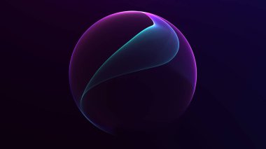 Minimalist neon eğimli küre, koyu arkaplanda renkli pürüzsüz bir parıltı. Temiz geometriye sahip gelecekçi dijital küre, yumuşak ışık akışı ve modern iş odaklı görsel kimlik.