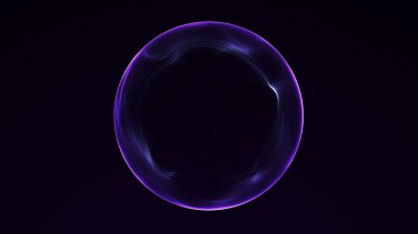 Koyu arkaplanda pürüzsüz parlak kenarlı minimalist mor dijital küre. Temiz formlu fütüristik soyut küre, hafif ışık geçişleri ve sakin modern teknolojik atmosfer.