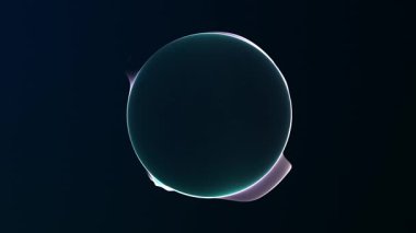 Koyu arkaplanda pembe ve turkuaz renkte bir ışık parlayan parlak bir daire. Sakin hareketli, modern estetik ve temiz derinlikli pürüzsüz gelecekçi dijital şekil.