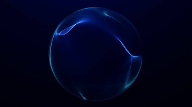 Pürüzsüz lacivert plazma küresi yumuşak akıcı sıvı enerji ve koyu arkaplanda hafif parıltı. Zarif derinlik, sakin hareket tarzı ve modern dijital atmosfere sahip fütüristik soyut küre.