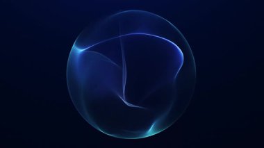 Pürüzsüz lacivert plazma küresi yumuşak akıcı sıvı enerji ve koyu arkaplanda hafif parıltı. Zarif derinlik, akışkan hareket ve kusursuz döngü animasyonuna sahip fütürist soyut küre.