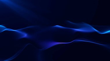 Pürüzsüz mavi dalgalar soyut akış alanı oluşturuyorlar. Yumuşak parıltı ve derinlikle. Minimum gelecek eğilimli arkaplan, sakin enerji ve modern teknoloji atmosferi.