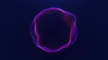 Gelecekçi mor eğimli dijital küre uzayın derinliklerinde parlak bir hareket oluşturarak soyut enerji atmosferi yaratıyor. Yumuşak ışık derinliği ve sıvı dinamik hareket döngüsüne sahip minimum küre.