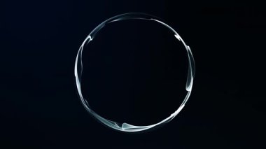 Minimalist gümüş ve pürüzsüz hareketli gri soyut küre. Yumuşak ışık ve koyu arkaplanda modern dijital derinliğe sahip temiz metalik şekil.