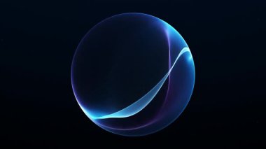 Pürüzsüz fütüristik hareket ve dijital derinliğe sahip parlak mavi parçacık küresi. Yumuşak gradyan ve dinamik akış ile soyut teknoloji enerji çekirdeği dipsiz döngü animasyonu 4K