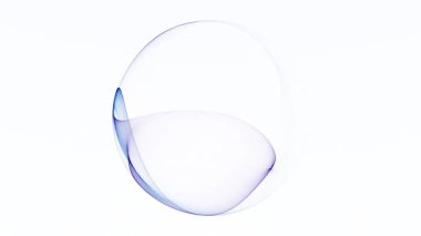 Pürüzsüz mavi ve mor minimum dijital küre beyaz arkaplanda akıyor. Yumuşak şeffaf kıvrımlı gelecekçi soyut enerji hareketi, temiz modern teknoloji tarzı, kusursuz döngü animasyonu 4K 60fps.