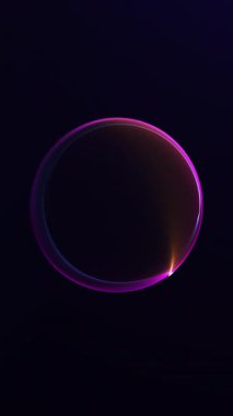 Neon energy ring sphere with purple orange red gradient glow, smooth luminous light circle forming minimal futuristic digital orb on dark background. Clean abstract motion, seamless loop, 4K.