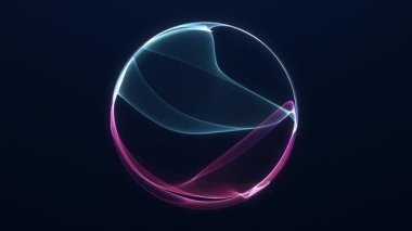 Pembe ve mavi akışkan enerji küresi, pürüzsüz dalgalı ışık kurdeleleri ve koyu arkaplanda parlak bir eğim. Temiz fütüristik dijital küre animasyonu, kusursuz döngü, 4K 60fps.