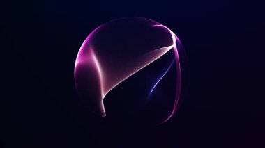 Pembe parlak mor enerji küresi pürüzsüz ışık dalgaları ve koyu arkaplanda dijital parçacık hareketi. Fütüristik soyut küre animasyonu, kusursuz döngü, 4K 60fps.