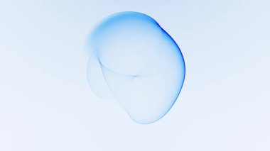 Akan ışık dalgaları ve pürüzsüz dijital çizgilerden oluşan şeffaf mavi cam küre. Yumuşak eğimli ve parlak arkaplanda sıvı hareketli minimum geleceksel enerji küresi.