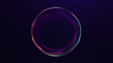 Pembe ve turuncu neon ışıklı soyut parlayan plazma küresi koyu arkaplanda düzgün dairesel enerji yüzeyi oluşturur. Yumuşak eğimli ve parlak kenar hareketli gelecekçi dijital küre.