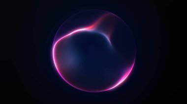 Pembe neon enerji küresi pürüzsüz parlayan yüzeyi ve yumuşak plazma ışık eğimleriyle koyu arkaplanda fütüristik soyut küre oluşturur..