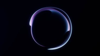 Yumuşak plazma gradyanlarıyla en az parlayan beyaz mor enerji küresi pürüzsüz dijital ışık dalgalarıyla koyu arkaplanda soyut fütüristik küre oluşturur..