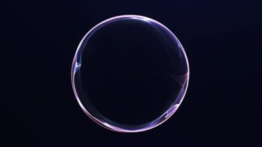 Mavi pembe parlak plazma küresi koyu arkaplanda düzgün dijital enerji dalgalarına dönüşüyor. Parlak ışık eğimli soyut fütüristik küre. 4K 60fps.