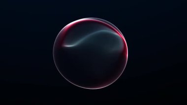 Kırmızı plazma dalgalarıyla şeffaf parlayan enerji küresi koyu arkaplanda fütürist dijital küre oluşturuyor. 4K 60 fps pürüzsüz döngü animasyonu.