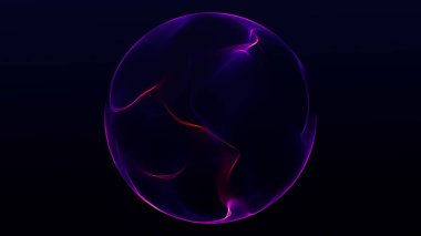 Koyu arkaplanda soyut morumsu enerji küresi. Yumuşak neon eğimli parlak plazma küresi, sıvı ışık dokusu ve gelecekteki dijital atmosferi.