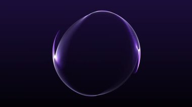 Parlayan parçacık yapısına ve koyu arkaplanda düzgün yörünge hareketine sahip soyut mor dijital enerji küresi. 4k 60fps fütüristik bilim kurgu animasyonu.