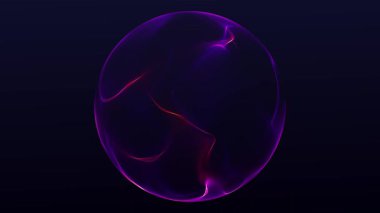 Koyu arkaplanda parlayan morumsu plazma küresi. Yumuşak neon yüzeyi olan soyut enerji küresi, akışkan ışık hareketi ve 4k 60fps içinde kusursuz döngü.
