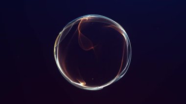 Koyu arkaplanda mavi ve altın parıltılı soyut çift renk enerji küresi. 4k 60 fp 'de yumuşak akan ışık ile zarif geleceksel küre animasyonu.