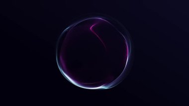 Koyu arkaplanda en az parlayan plazma enerjisiyle mavi mor eğimli küre. Gelecekçi iş hareketi grafiği, 4K 60 fps pürüzsüz döngü.