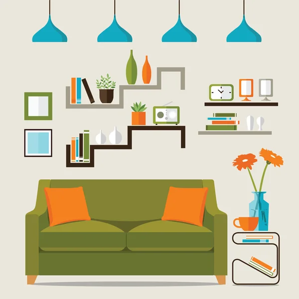 Sala de estar diseño interior — Vector de stock