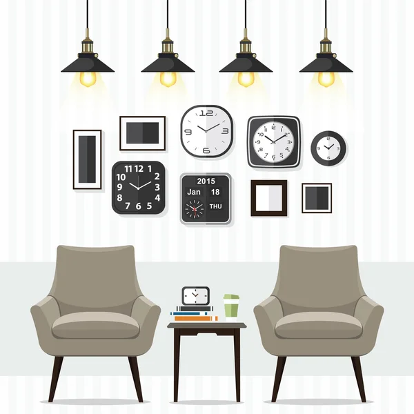 Salón con muebles — Vector de stock