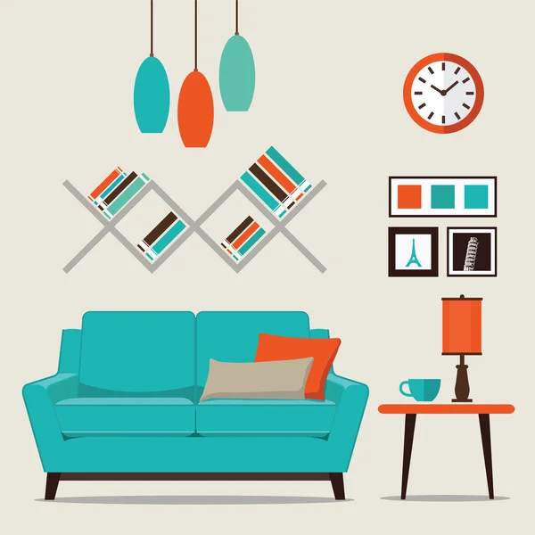 Moderní Design interiéru obývacího pokoje — Stockový vektor