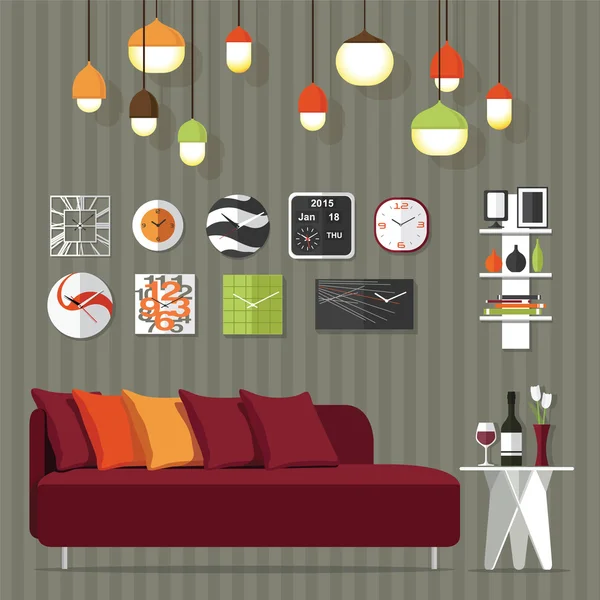 Sofa di Livingroom - Stok Vektor