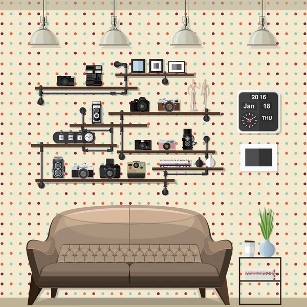 Vintage sala de estar moderna — Vector de stock