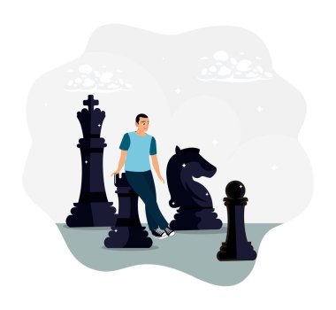 Strateji, karar verme ve başarı. Bir adam strateji planlar ve iş yarışmasını kazanmak için kararlar verir..