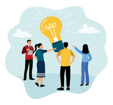 Sorun çözmede takım çalışması. Ofis çalışanları yeni fikirler üretmek için fikir alışverişinde bulundular..