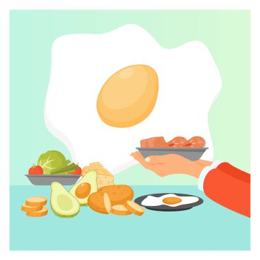 Ketogenik diyet konsepti. İnsan elleri günlük besin, yüksek yağ ve sağlıklı besin hazırlamak için bir tabak yemek tutar..