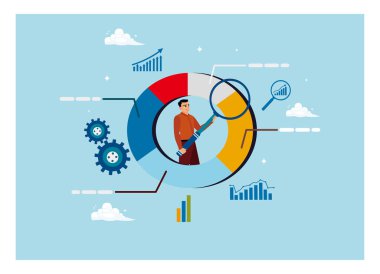 Girişimciler bir büyüteç kullanarak finansal verileri analiz ederler. Girişimciler uzun vadeli yatırımlar için mali veri ve grafikleri geliştirdiler.