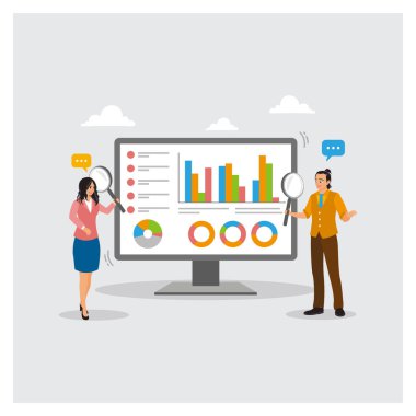 İş ekibi CRM yazılımını büyük bir bilgisayar monitörüyle gözden geçirecek. İş yerinde takım çalışması, sunum ve veriye dayalı karar verme konularını vurgular. Risk yönetimi kavramı.