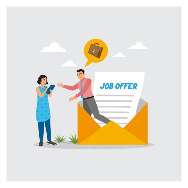 E-posta zarfındaki işadamı adaylara yeni bir iş teklif ediyor. İş tekliflerini, yeni fırsatları, kariyer terfilerini, boşlukları, iletişimi ve gelecek vadeden kariyerleri tanımlar. İşbirliği kavramı.