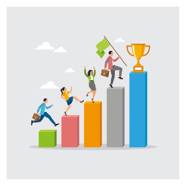 Çalışanlar yönetici hedeflere ulaşmak için büyüme tablosuna tırmanıyorlar. Kariyer gelişimini, büyümesini, hedeflere ulaşma adımlarını ve çalışanların katılımını tanımlar. Görüş ya da yeni zorluk kavramı.